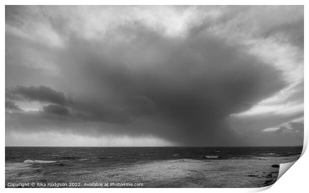 Storm Eunice in Black & White, Porthleven seascape, Cornwall Print by Rika Hodgson