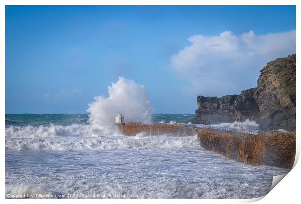 Stormy seas at Portreath Harbour, Cornwall, England Print by Rika Hodgson