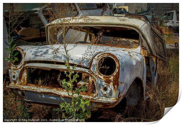 Abandoned Vintage Rusty car in junkyard Print by Rika Hodgson