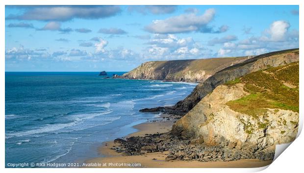 Porthtowan cliffs seascape, Cornish Coastline Print by Rika Hodgson