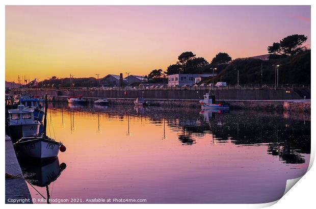 Sunset over Hayle Harbour, Cornwall, England Print by Rika Hodgson