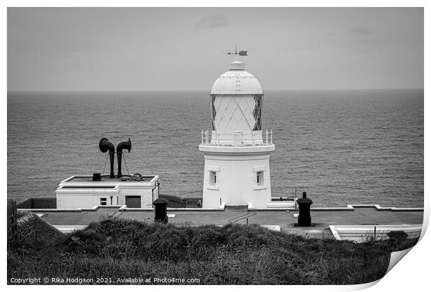 Pendeen Lighthouse, Black & White, Cornwall, England Print by Rika Hodgson