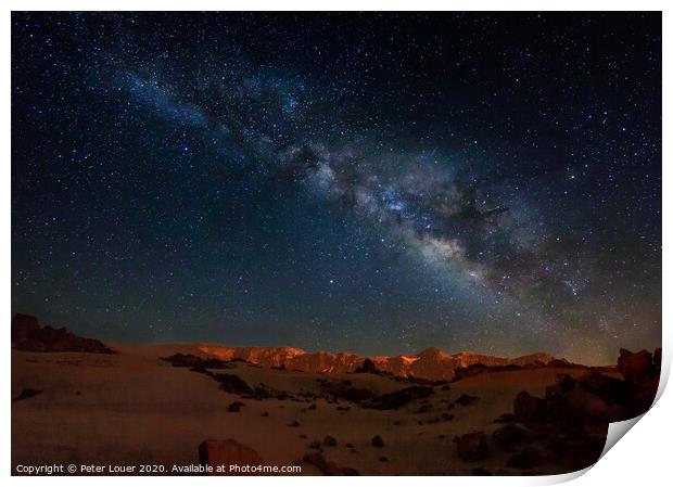 Milky Way shining down on Teide National Park Print by Peter Louer