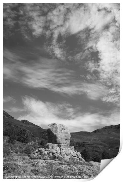 Bruce's Stone in Glen Trool Print by Robert MacDowall