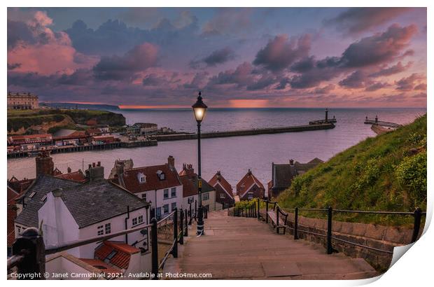 Majestic Sunset Over Whitby Harbour Print by Janet Carmichael