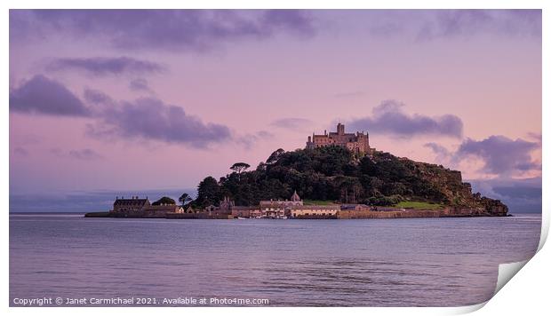 Sunset over St Michael's Mount Print by Janet Carmichael