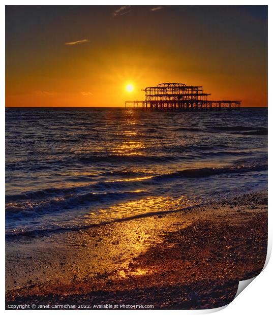 Golden Sunset Over Iconic West Pier Print by Janet Carmichael