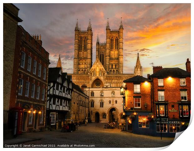 Majestic Lincoln Cathedral at Sunset Print by Janet Carmichael