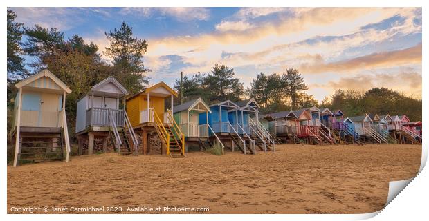 Rainbow Coloured Beach Huts at Wells Next the Sea Print by Janet Carmichael