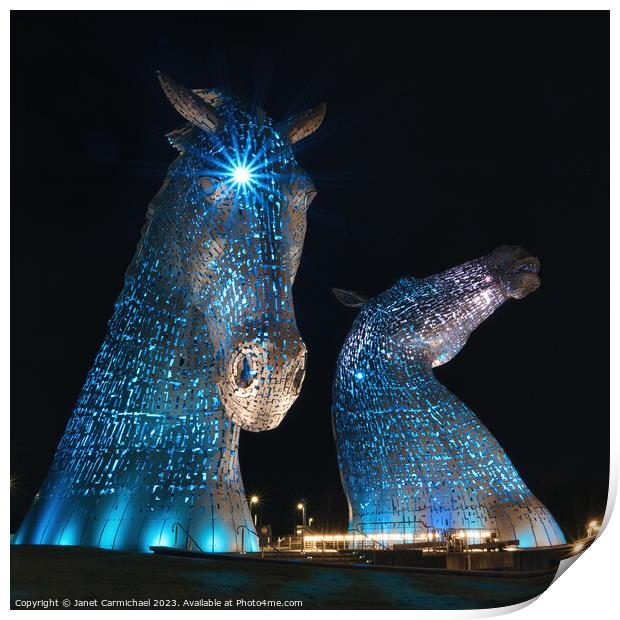 The Kelpies on St Andrews Day Print by Janet Carmichael