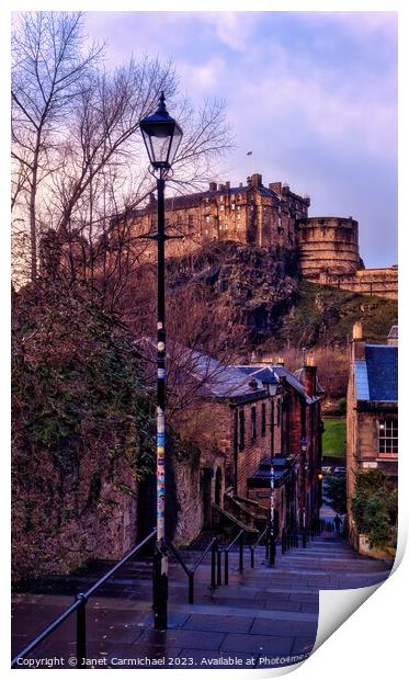 The Vennel Viewpoint of Edinburgh Castle Print by Janet Carmichael