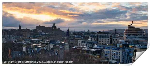 Sunset over Edinburgh Skyline Print by Janet Carmichael