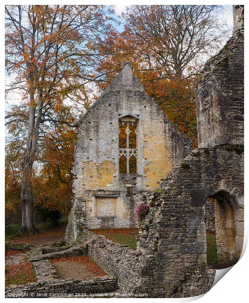 Minster Lovell Hall ruins in Autumn - Oxfordshire Print by Janet Carmichael