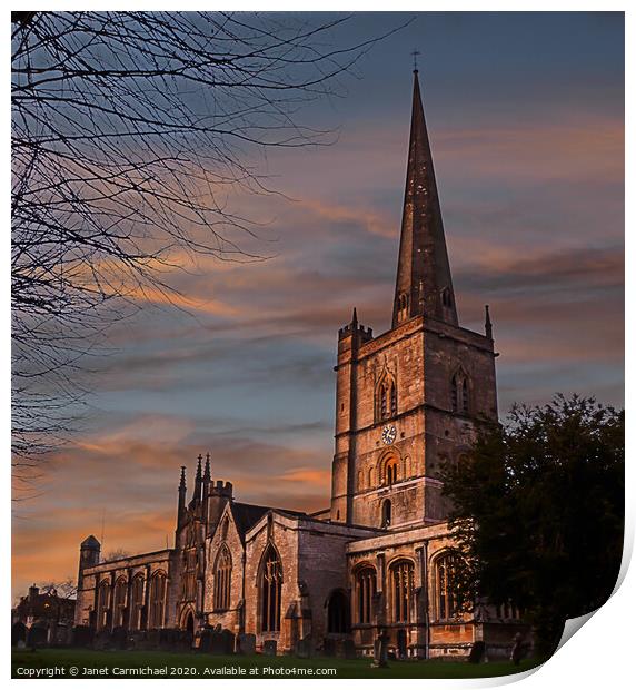 Cotswolds Iconic Sunset Church Print by Janet Carmichael