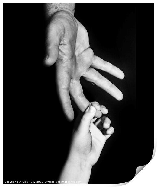 Son and Father's hands reaching for each other Print by Ollie Hully