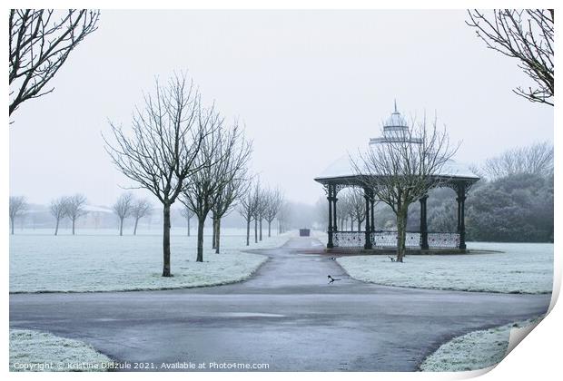 Misty winter morning at Victoria Park, Southport  Print by Kristine Didzule