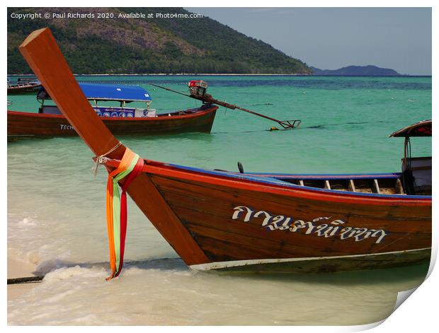 Thai boats on islands Print by Paul Richards