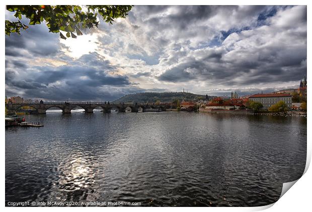 River Vltava and Charles Bridge in Prague Print by Rob McAvoy