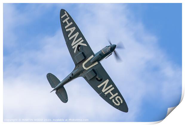 NHS Spitfire flight Print by MARTIN WOOD