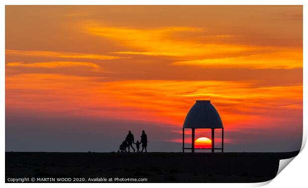 Folkestone beach shelter sunset 2 Print by MARTIN WOOD