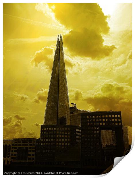The Shard, London, Golden Sky Print by Les Morris