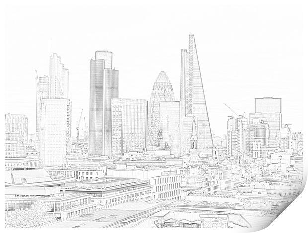    Pencil Sketch London Skyline        Print by Les Morris