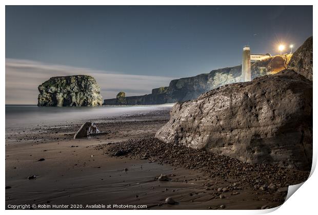 Marsden Rock and The Grotto at Night Print by Robin Hunter