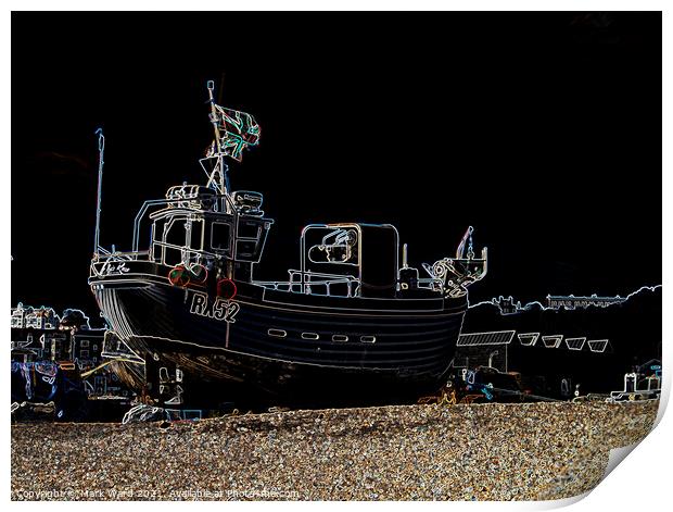 Hastings Glowing Fishing Boat Print by Mark Ward