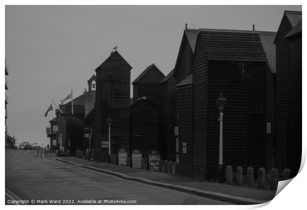 Hastings Fishing Huts at the Stade. Print by Mark Ward