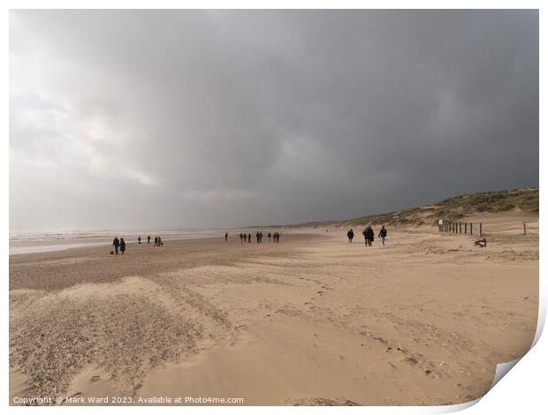 Winter Walkers at Camber Sands. Print by Mark Ward