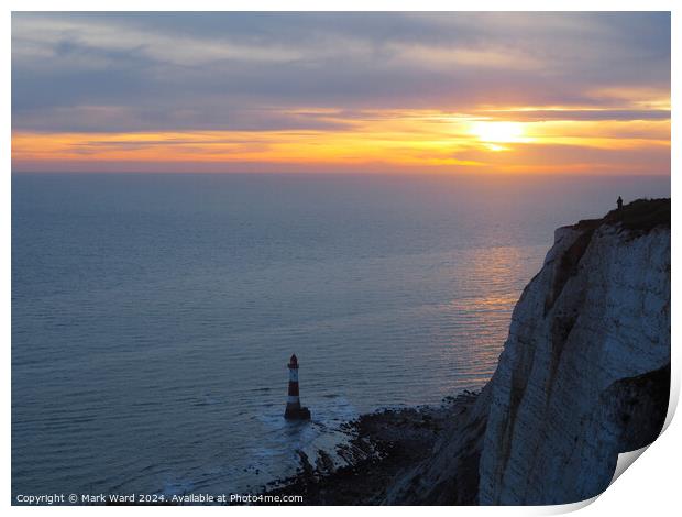 Beachy Head Lighthouse on a Sunset evening. Print by Mark Ward