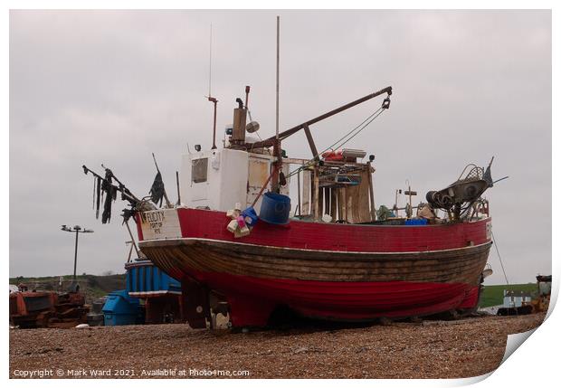 Fishing Boat in Red Print by Mark Ward