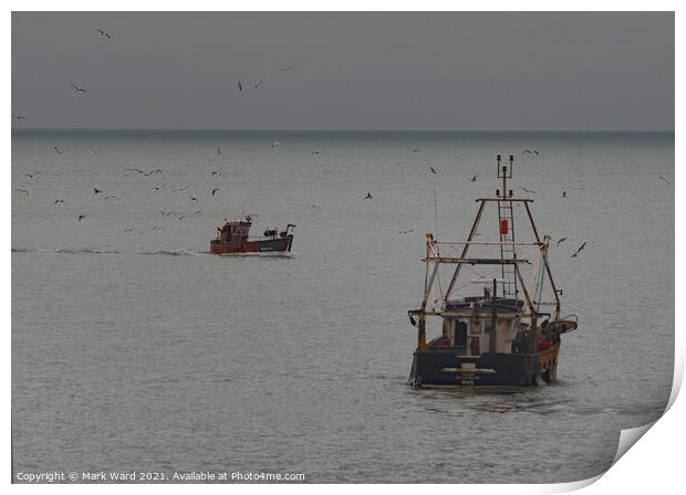 The Hastings Fishing Boats at work. Print by Mark Ward