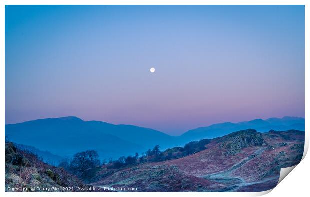 Moon Set in the Lake District  Print by Jonny Gios