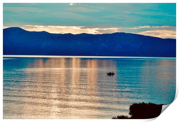  Lone fishing boat on the Ionian Sea  Print by Gaynor Ball