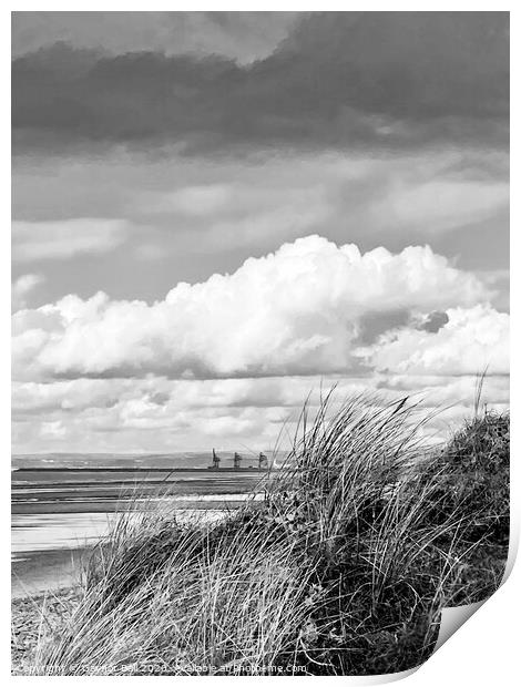 Sker Beach looking towards Swansea Print by Gaynor Ball