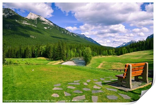 Lush green view of the golf ground in Banff National Park.  Print by PhotOvation-Akshay Thaker