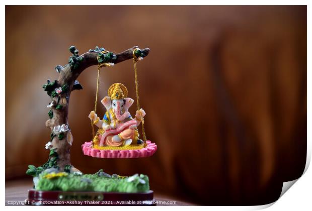 Hindu God-Ganesha in art form sitting on a swing.  Print by PhotOvation-Akshay Thaker