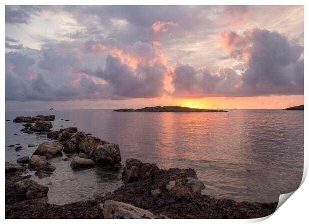 Cloudy sunrise from Sa Sal Rossa in Ibiza Print by Vicen Photo