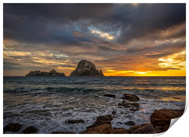 Spectacular sunset in Ibiza with Es Vedra as the protagonist Print by Vicen Photo