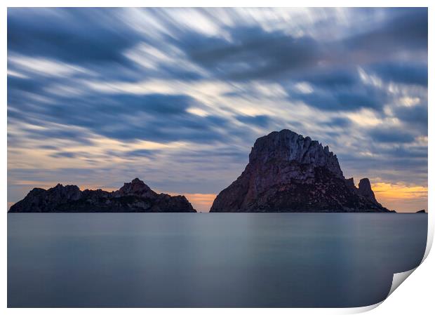 Photography with Es Vedra in long exposure in a cloudy sunset Print by Vicen Photo