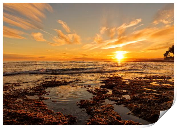 Photography with a sunset by the Mediterranean Sea Print by Vicen Photo
