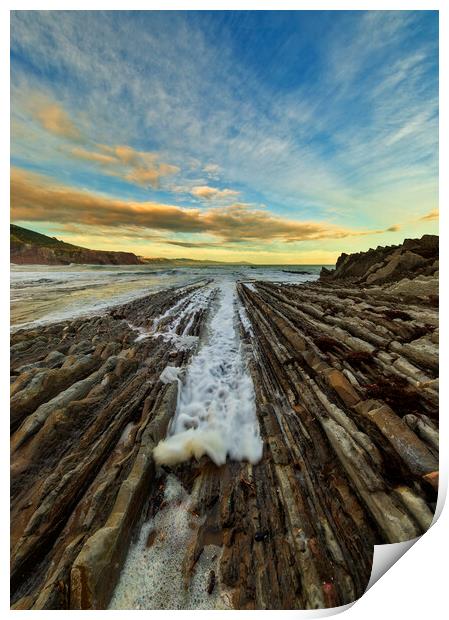 Photography with the flysch of Zumaya in a sunset Print by Vicen Photo