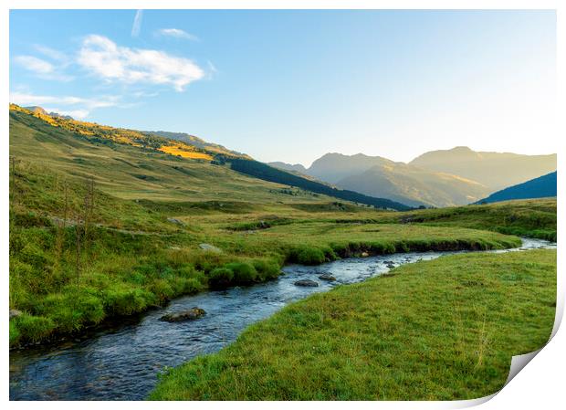 Photography with a stream in a green landscape in the aran valley Print by Vicen Photo
