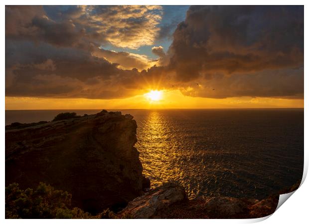 Photography with the sunrise sun at Cabo Martinet in Ibiza Print by Vicen Photo
