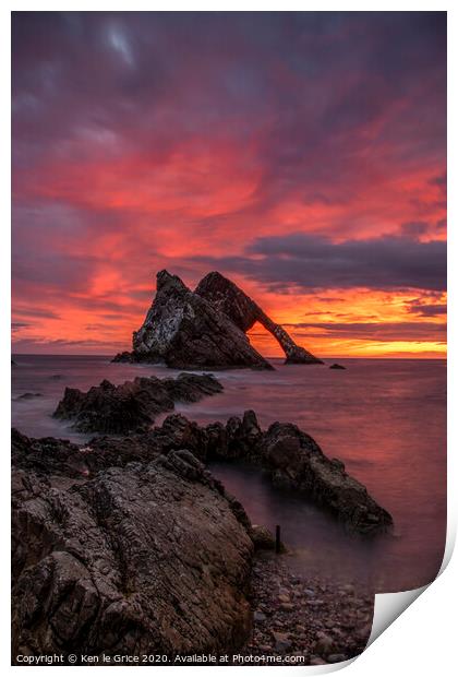 Sunrise at Bow Fiddle Rock Print by Ken le Grice