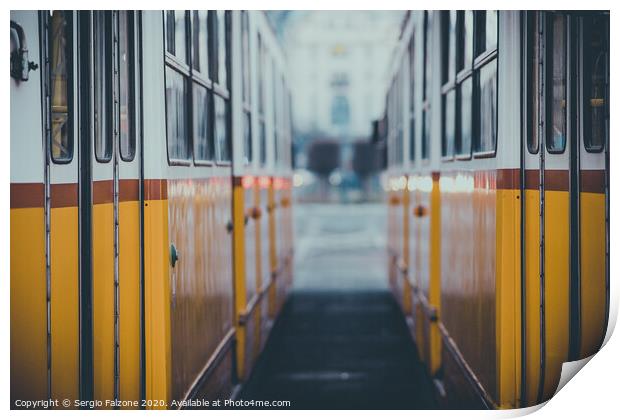 Between two yellow trams Print by Sergio Falzone