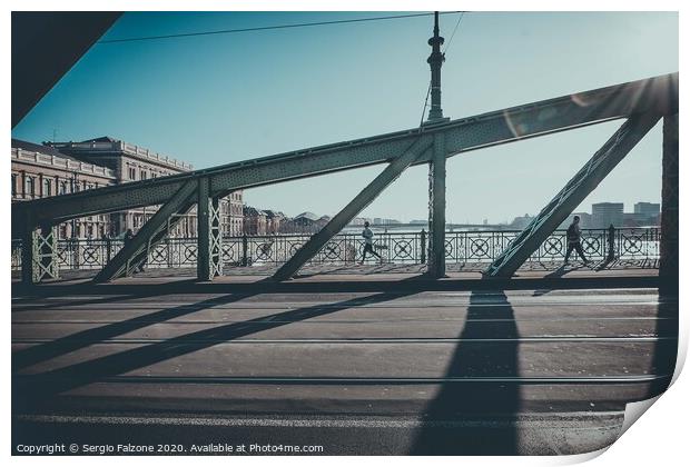 Shadows on Liberty Bridge, Budapest Print by Sergio Falzone
