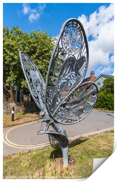 Butterfly sculpture at Chichester Canal Print by Geoff Smith