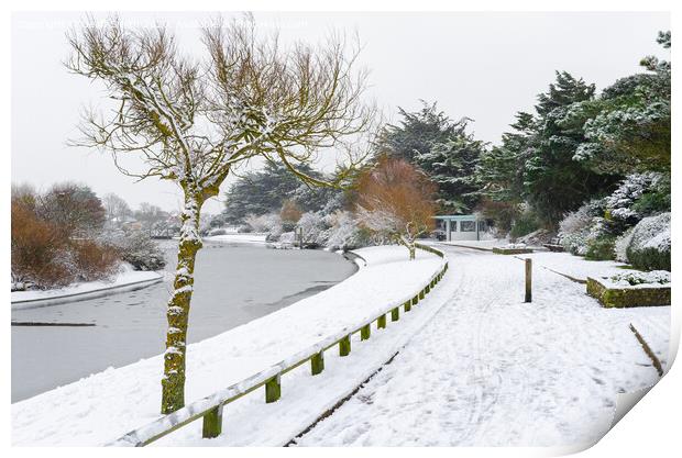 Snow at Mewsbrook Park in Littlehampton Print by Geoff Smith